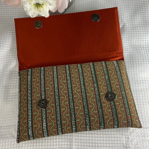 G-Lish Womens Green & Orange Beaded Rectangular Clutch Crossbody Purse - Picture 5 of 6